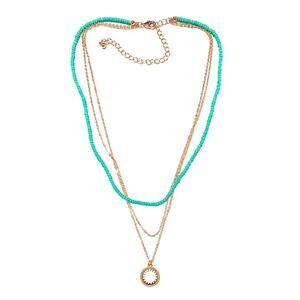 Gemma Simone Circulus Necklace Layered Aqua Beads Goldtone Sun Charm